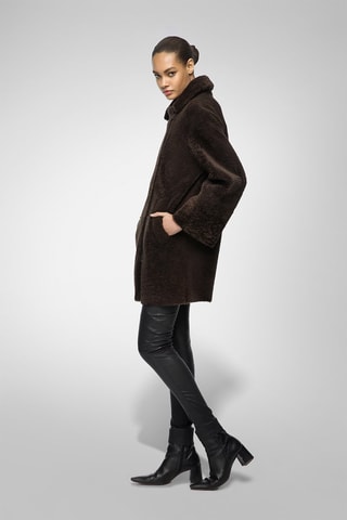 Manteau en peau lainée de mouton - Marron