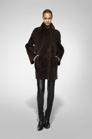 Manteau en peau lainée de mouton - Marron