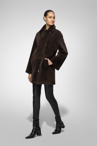 Manteau en peau lainée de mouton - Marron