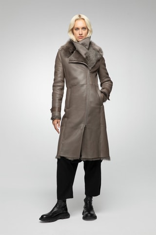Manteau en peau lainée de mouton - Gris