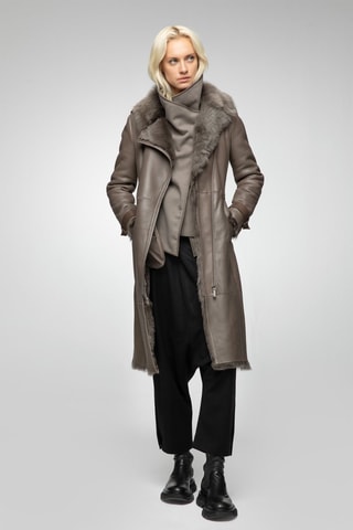 Manteau en peau lainée de mouton - Gris