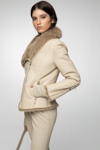 Veste en peau lainée de mouton - Crème
