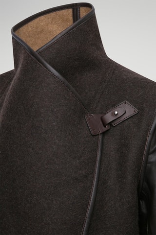 Manteau en laine et cuir d'agneau - Marron
