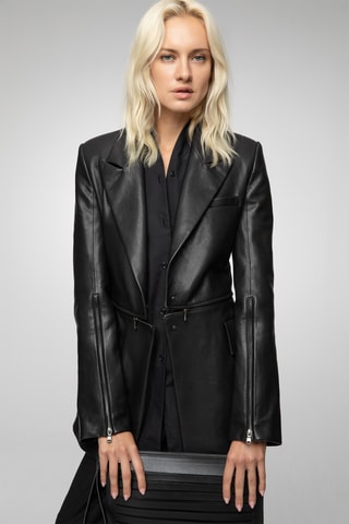 Veste blazer en cuir d'agneau - Noir