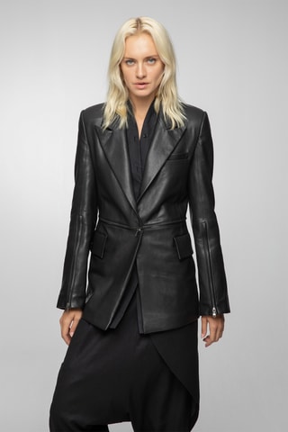 Veste blazer en cuir d'agneau - Noir