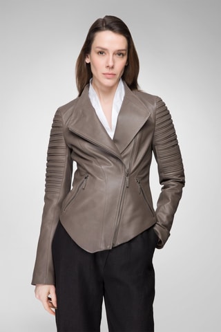 Veste en cuir d’agneau nappa - Taupe