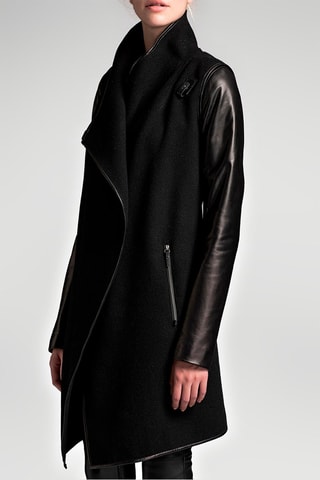 Manteau en laine et cuir d'agneau - Noir