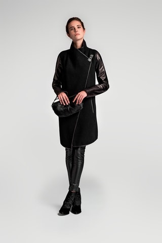 Manteau en laine et cuir d'agneau - Noir