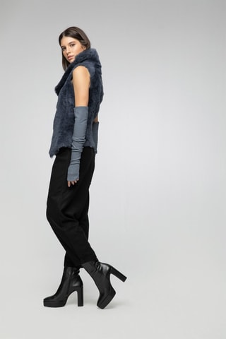 Veste sans manches en peau lainée de mouton - Indigo