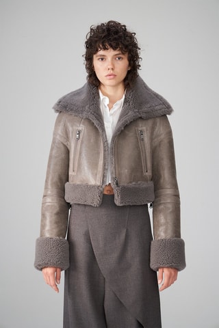 Veste en peau lainée de mouton - Gris