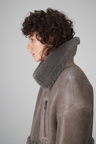 Veste en peau lainée de mouton - Gris