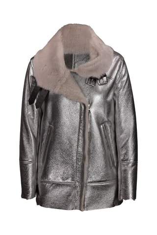 Veste en peau lainée de mouton - Argenté