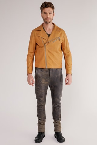 Veste en cuir d'agneau - Jaune moutarde