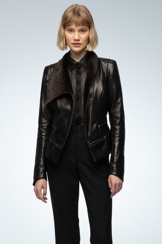 Veste en cuir d'agneau - Noir