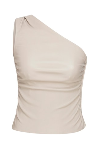 Top asymétrique en cuir de mouton - Crème