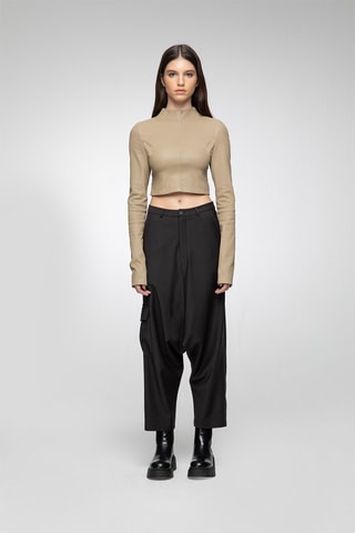 Crop top en cuir d’agneau - Beige foncé