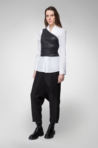 Top asymétrique en cuir d’agneau nappa - Noir