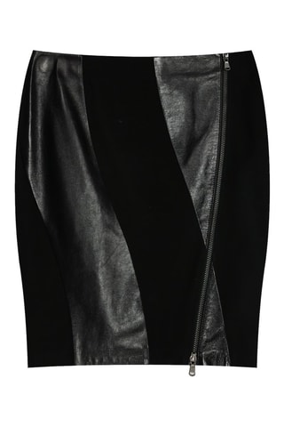 Jupe droite en cuir d'agneau - Noir