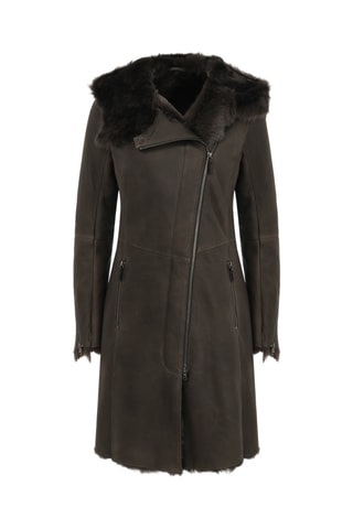 Manteau à capuche en peau lainée de mouton - Marron