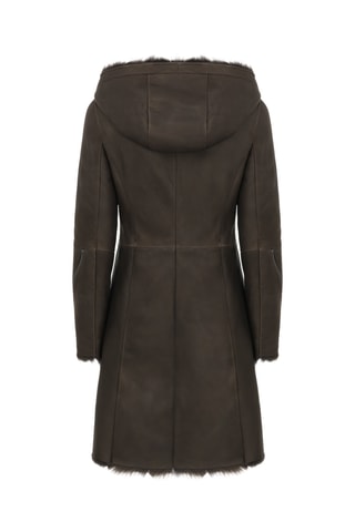 Manteau à capuche en peau lainée de mouton - Marron