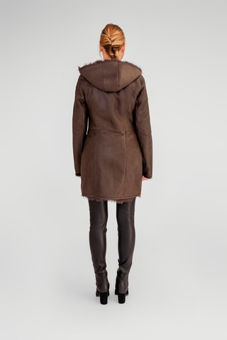 Manteau à capuche en peau lainée de mouton - Marron
