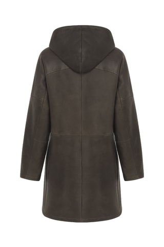 Manteau à capuche en peau lainée de mouton - Marron