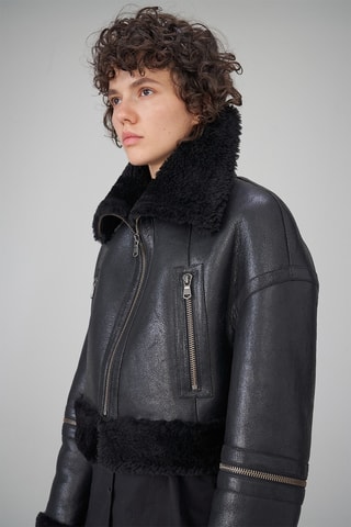 Veste en peau lainée de mouton - Noir