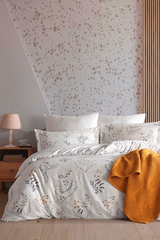 Parure de couette en coton 140 fils/cm² Aqua -  Blanc et orange