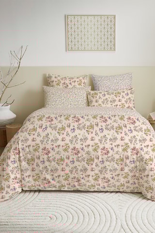 Parure de couette réversible en coton 57 fils/cm² - Beige et rose