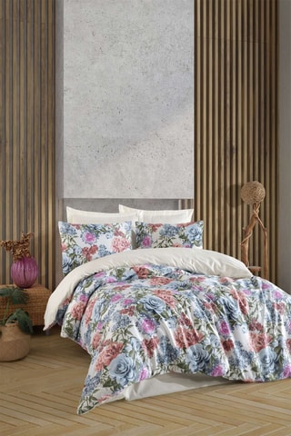 Parure de couette Lotus - Bleu et rose