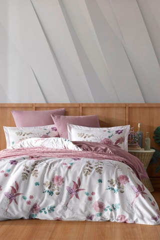 Parure de couette en coton 57 fils/cm² Larin - Blanc et rose