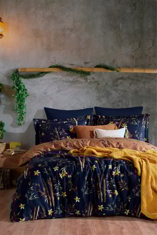 Parure de couette en satin de coton 84 fils/cm² Bamboo - Bleu marine