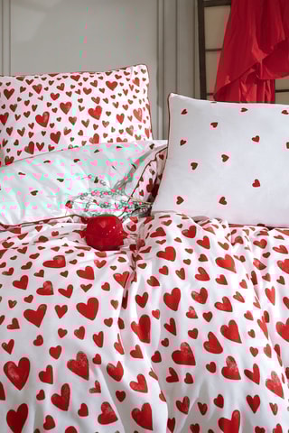 Conjunto de edredão em cetim 57 fios/cm² Amour - Vermelho e branco