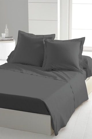 2 draps plats en coton 57 fils/cm² - Noir et et gris foncé