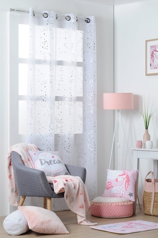 Cortina Unicorn Dream - Branco e prateado - 135 x 260 cm
