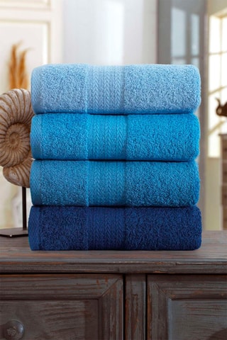 4 serviettes de toilette - Bleu - 50 x 85 cm