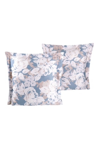 2 taies d'oreiller en satin de coton - 83 fils/cm² - Bleu et beige