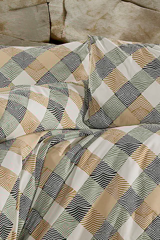 Conjunto de edredão em algodão Trinora - 57 fios/cm² - Verde e bege