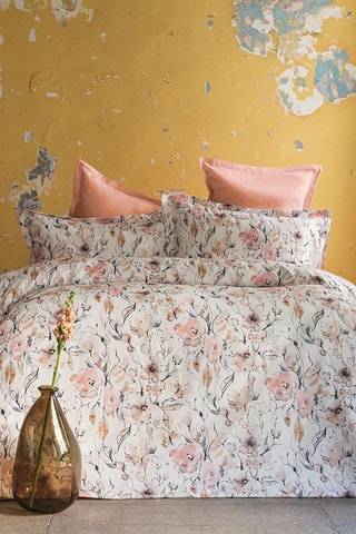 Parure de couette réversible en satin de coton Joceline 83 fils/cm² - Rose et beige