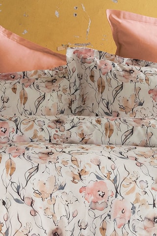 Parure de couette réversible en satin de coton Joceline 83 fils/cm² - Rose et beige