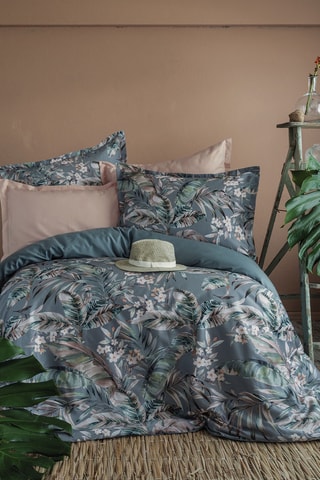 Parure de couette réversible en satin de coton Laorine - 83 fils/cm² - Vert