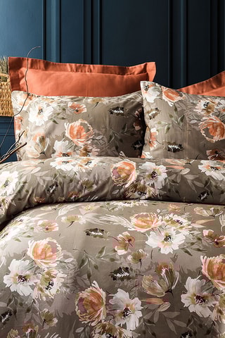 Parure de couette en satin de coton Shady 83 fils/cm² - Kaki et beige