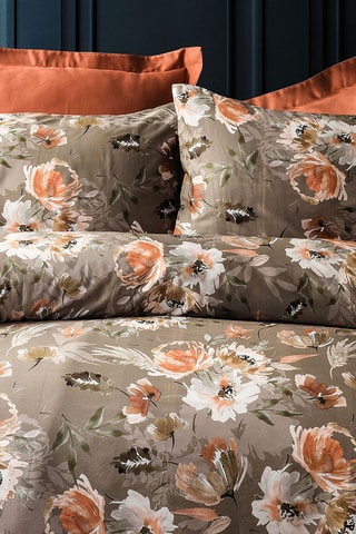 Parure de couette en satin de coton Shady 83 fils/cm² - Kaki et beige