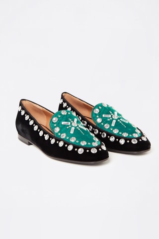 Slippers en velours Emporio Armani - Turquoise et noir