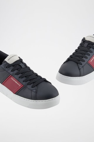 Baskets en cuir - Bleu nuit et rouge