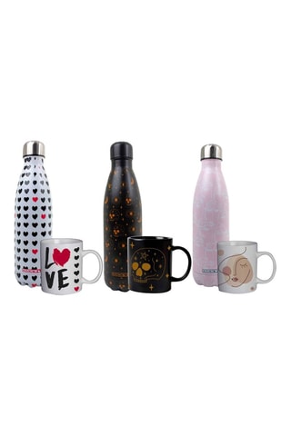 Gourde isotherme en acier inoxydable et mug en porcelaine Love