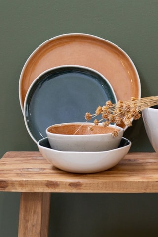 6 assiettes creuses en céramique émaillée Coralia - 18,5 cm