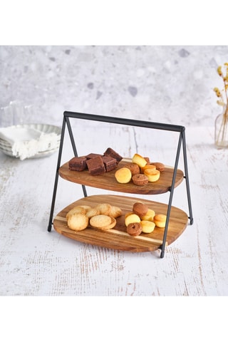 Etagère ovale en bois d’acacia - 30,3 x 28 x 4 cm