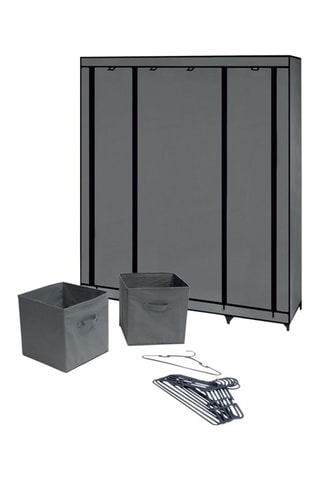 Armoire de rangement optimale grise avec accessoires - 2 cubes de rangement et 10 cintres