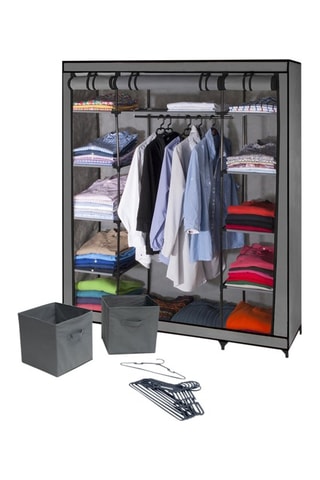 Armoire de rangement optimale grise avec accessoires - 2 cubes de rangement et 10 cintres